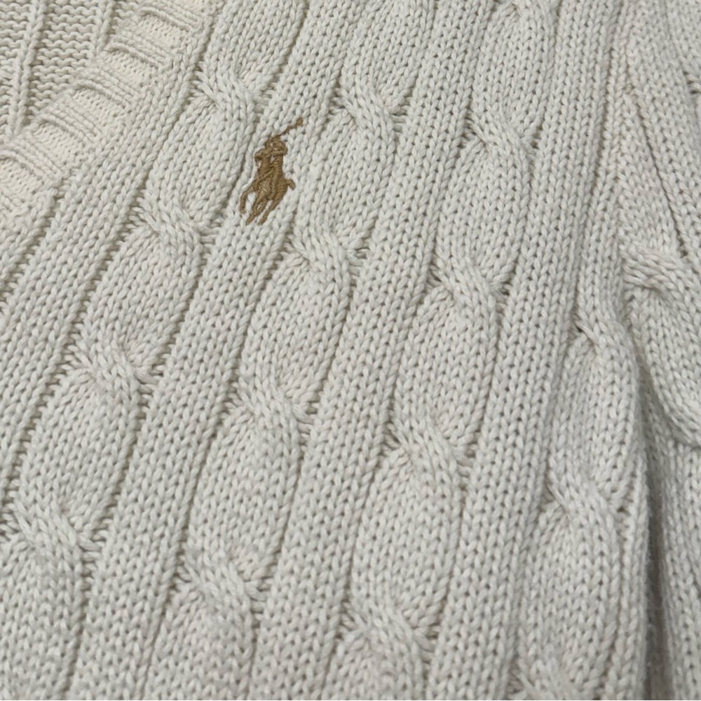 Ralph Lauren Sport Vintage White Cable Knit V Neck Sweater - Picture 3 of 5
